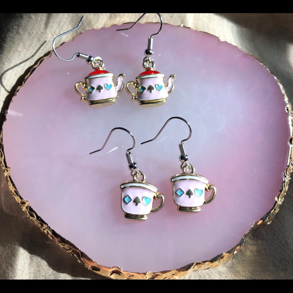 Pink teapot and teacup earrings